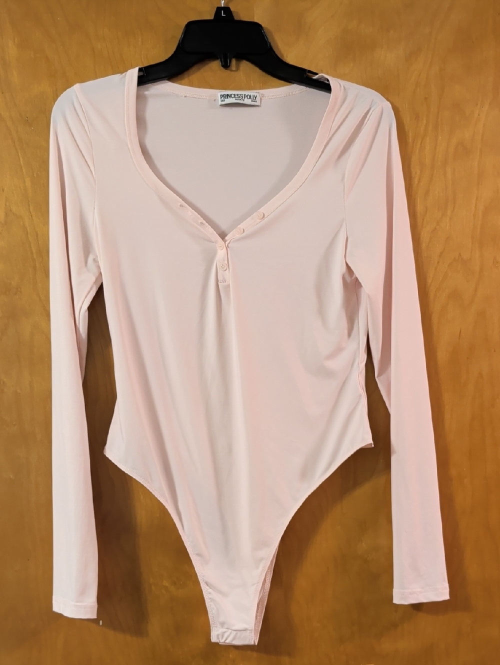Princess Polly Light Pink Long Sleeve Henley Bodysuit